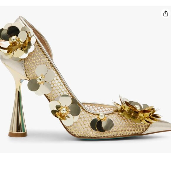 NEW BETSEY JOHNSON Nash Mesh Pumps With Floral Embellishments in gold 7253m7 - Picture 10 of 10